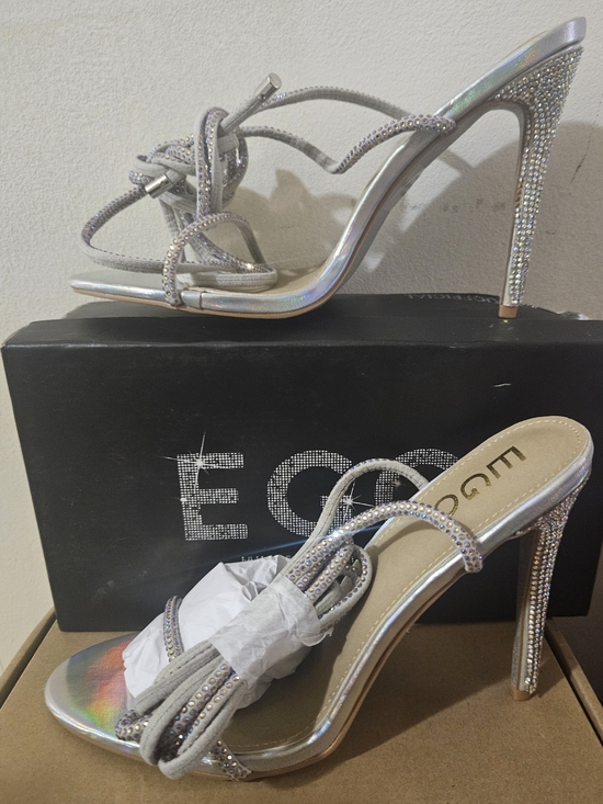 EGO Shoes - EGO Silver Crystal Embellished Strappy High Heels